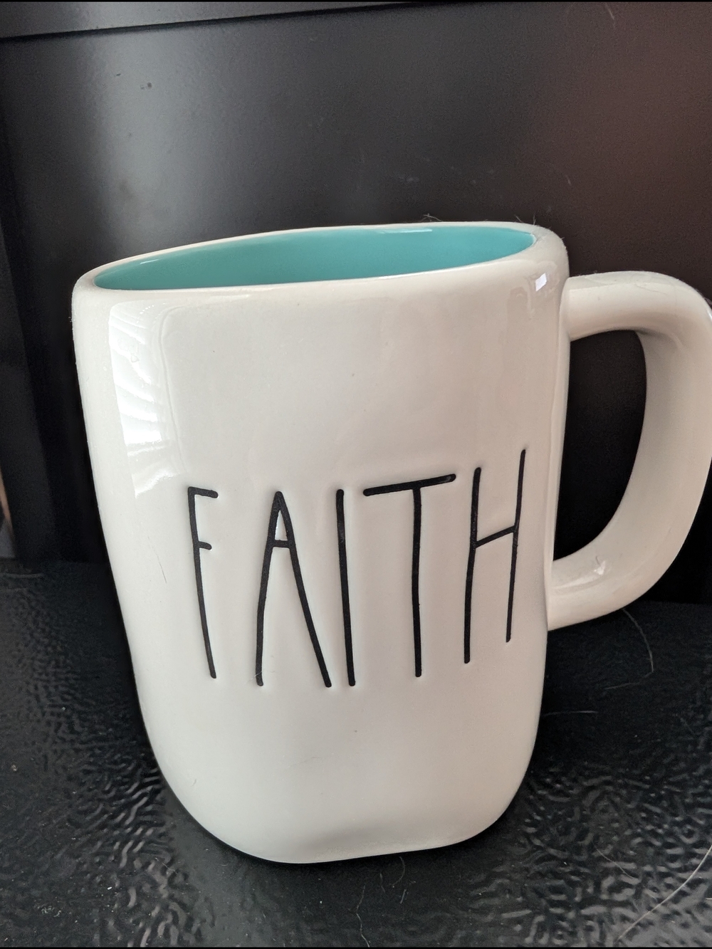 Rae Dunn White Mug with Aqua Interior - FAITH